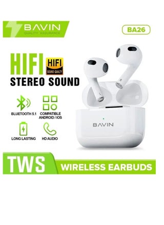 BAVIN BA26 TWS Wireless Earbuds Bluetooth5.1 White - pzsku/Z919121B27F3A10D13A2CZ/45/_/1708462958/e8d72dac-3406-400f-89f4-165f241e73d1