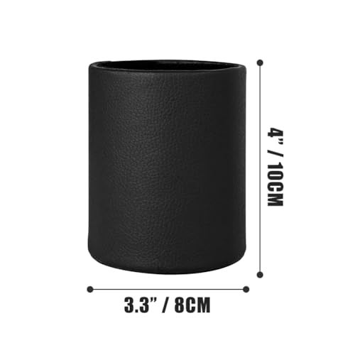 Fosinz Pen Pencil Holder Cup Container PU Leather Desk Organizer Stand Decor Brush Scissor Holder Decoration Office Desk Home School (3.3" x 3.3" x 4", Black) - Image 3