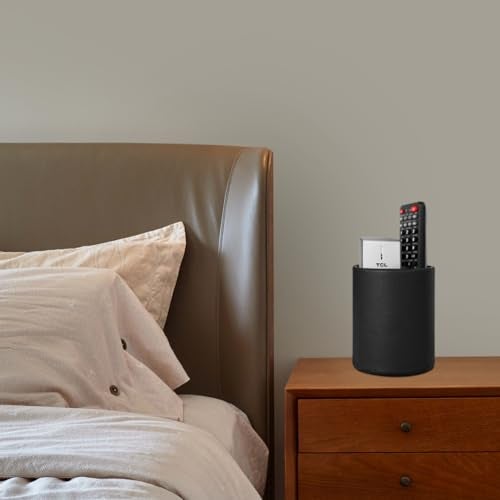 Fosinz Pen Pencil Holder Cup Container PU Leather Desk Organizer Stand Decor Brush Scissor Holder Decoration Office Desk Home School (3.3" x 3.3" x 4", Black) - Image 5
