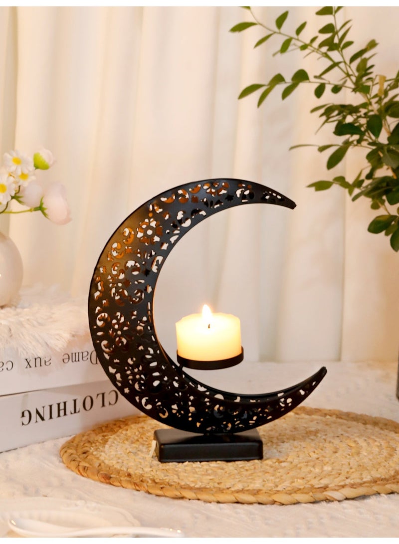 Ramadan Candle Holder, Elegant Metal Moon Shape Decorative Candlestick Holders, Ramadan Decorations  Black Candle Holder for Ramadan Party Wedding Table Centerpieces - Image 4