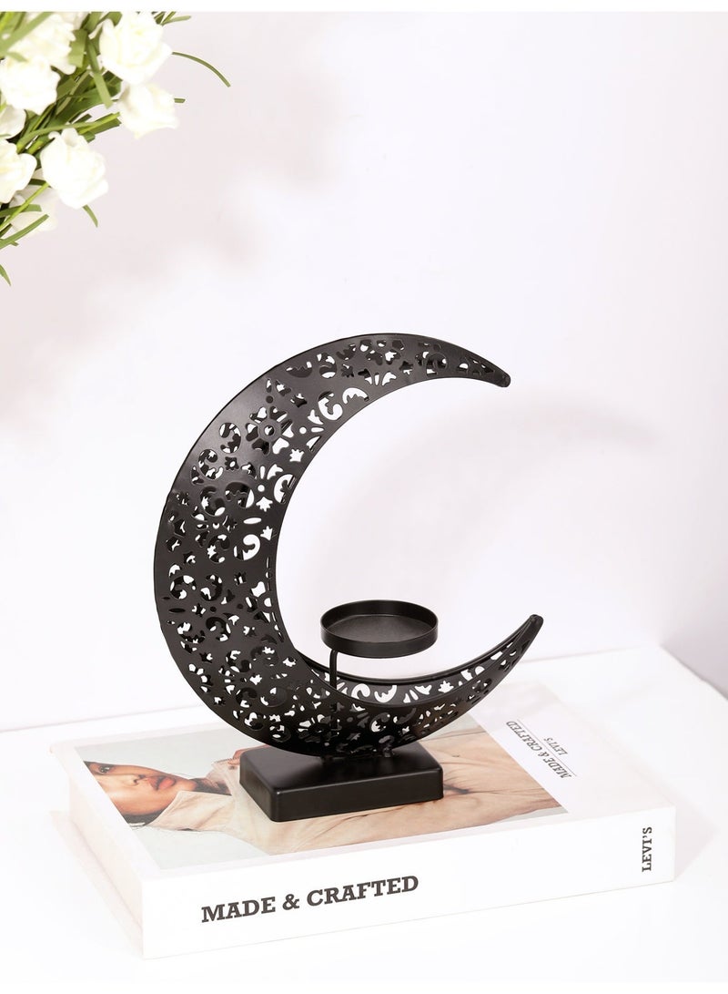 Ramadan Candle Holder, Elegant Metal Moon Shape Decorative Candlestick Holders, Ramadan Decorations  Black Candle Holder for Ramadan Party Wedding Table Centerpieces - Image 5