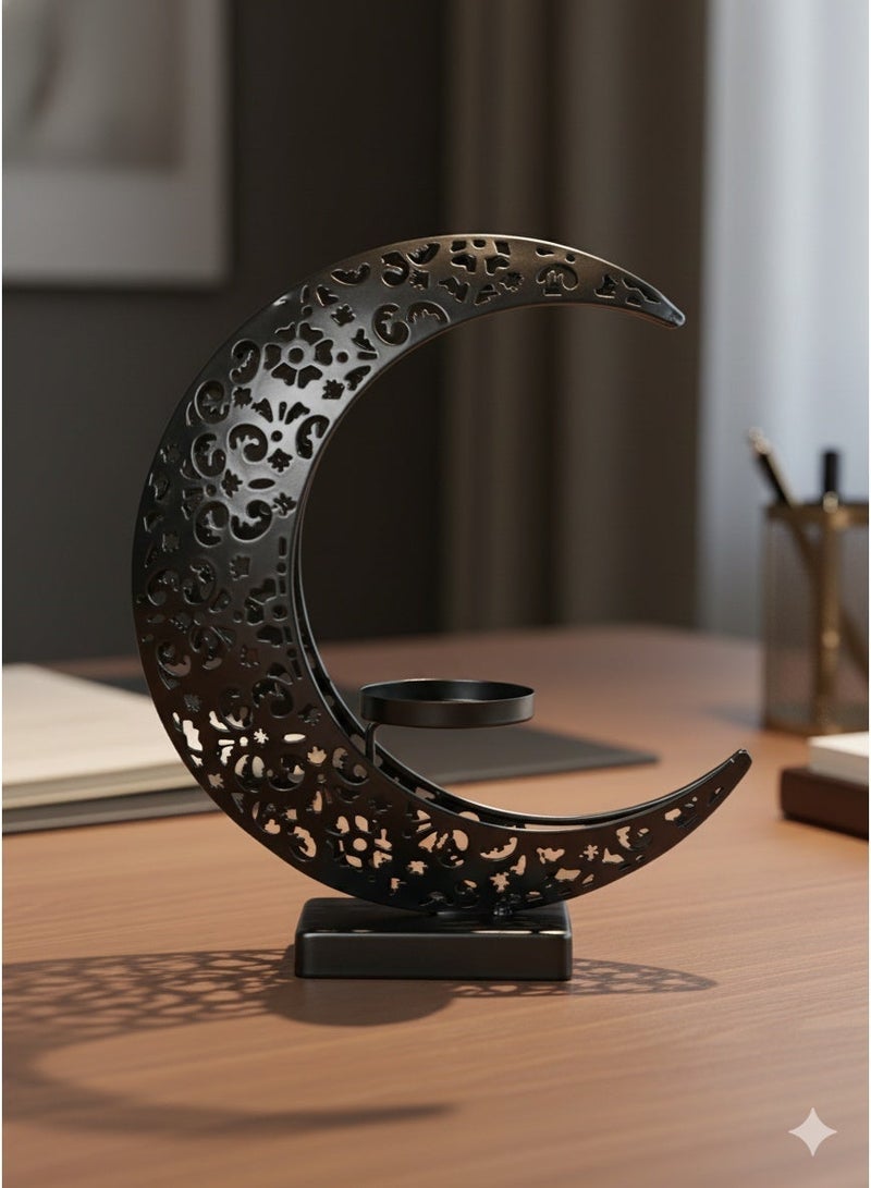 Ramadan Candle Holder, Elegant Metal Moon Shape Decorative Candlestick Holders, Ramadan Decorations  Black Candle Holder for Ramadan Party Wedding Table Centerpieces - Image 3