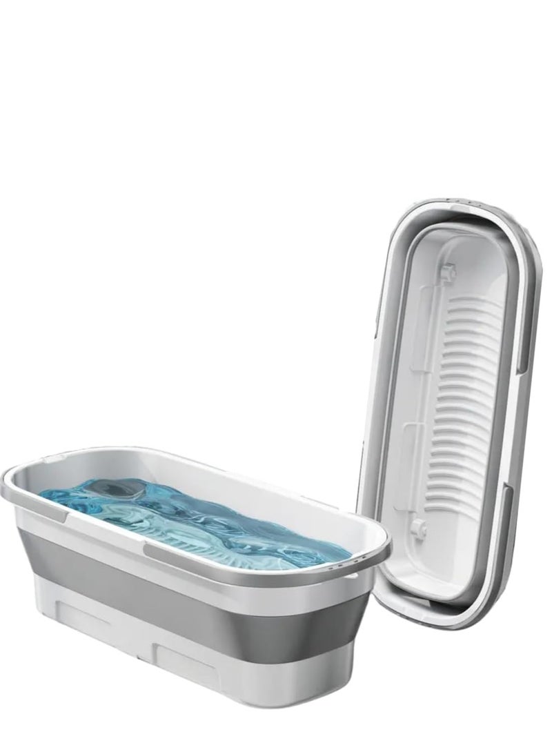 Collapsible Wash Basin, Plastic+TPR Buckets, Portable and Space Saving, Multi-Function Use, Large and High Capacity (Large Grey) - Image 1