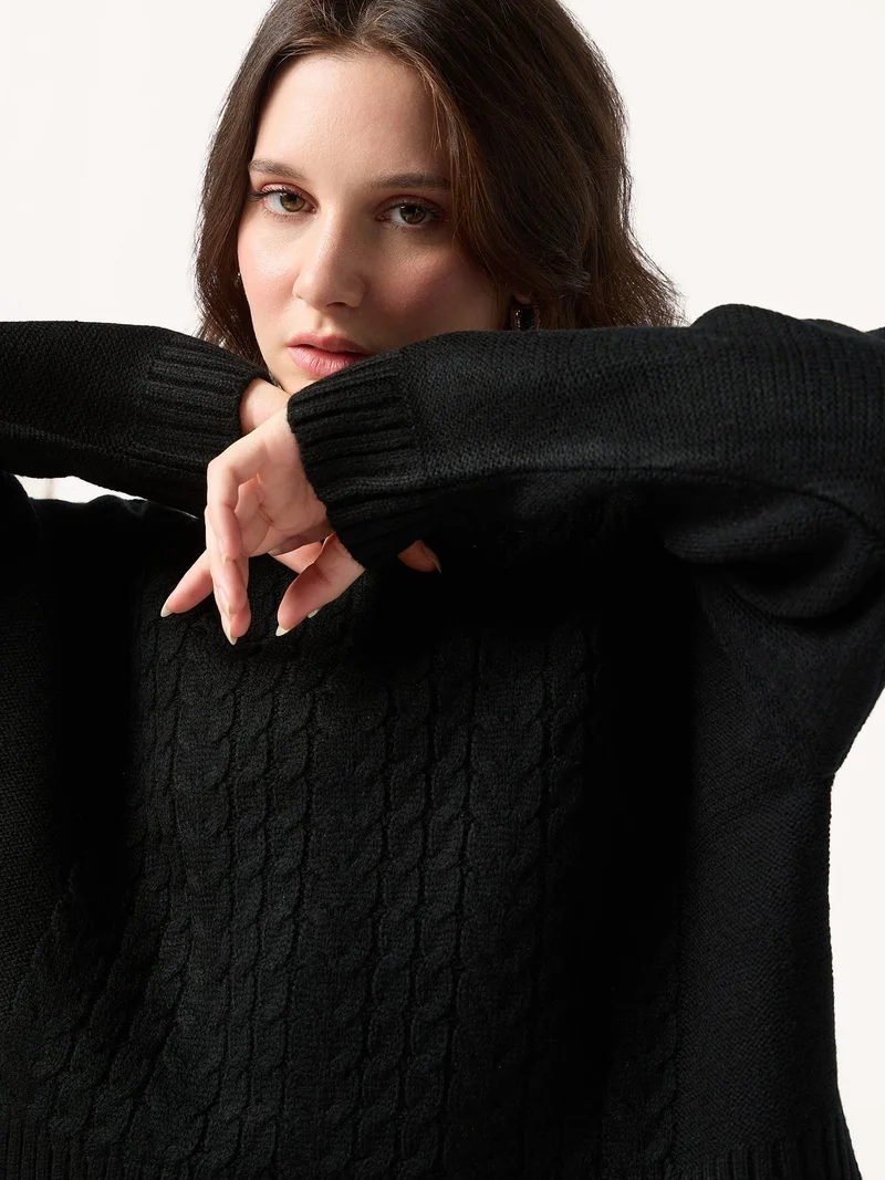 Outzidr  Black Chunky Cable Knit Sweater for Women | Best Price UAE