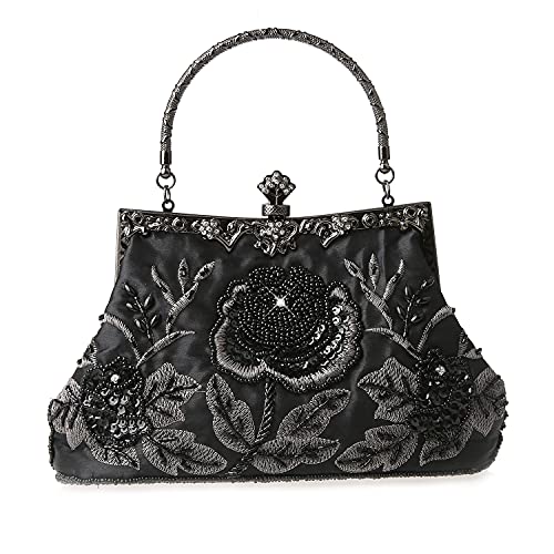 DA BODAN Womens Vintage Floral Beaded Rhinestone Embroidery Clutch Sequin Crossbody Bag Evening Handbag for Bridal Wedding Party Prom - Image 1