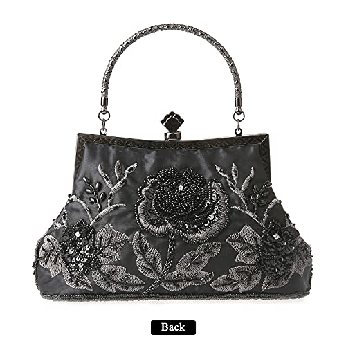 DA BODAN Womens Vintage Floral Beaded Rhinestone Embroidery Clutch Sequin Crossbody Bag Evening Handbag for Bridal Wedding Party Prom - Image 3