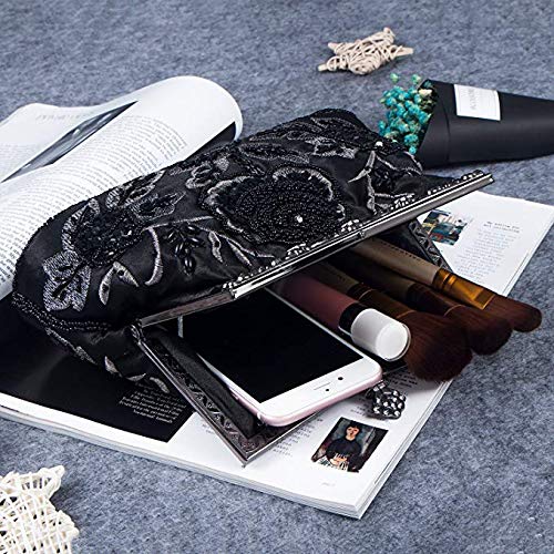 DA BODAN Womens Vintage Floral Beaded Rhinestone Embroidery Clutch Sequin Crossbody Bag Evening Handbag for Bridal Wedding Party Prom - Image 2