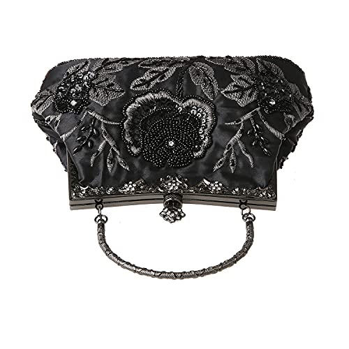 DA BODAN Womens Vintage Floral Beaded Rhinestone Embroidery Clutch Sequin Crossbody Bag Evening Handbag for Bridal Wedding Party Prom - Image 5