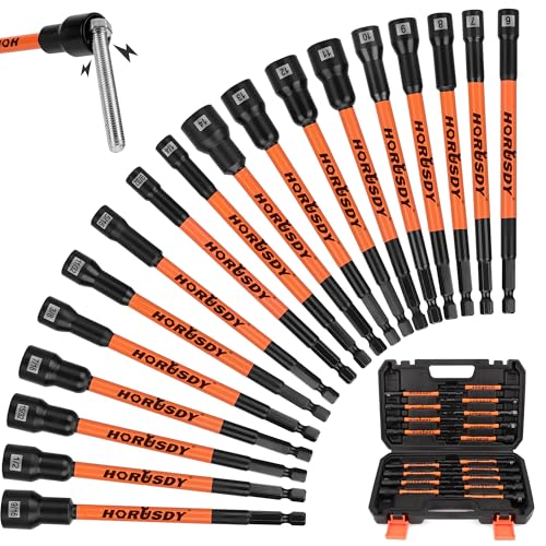 HORUSDY 18Pcs Nut Driver Set SAE and Metric, Impact Magnetic Nut Driver for impact drill, 6 Inch Extra Long Nut Drivers, Cr-V Steel 1/4" Hex Shank Quick Change, with Storage Case - Image 1