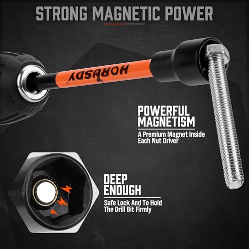 HORUSDY 18Pcs Nut Driver Set SAE and Metric, Impact Magnetic Nut Driver for impact drill, 6 Inch Extra Long Nut Drivers, Cr-V Steel 1/4" Hex Shank Quick Change, with Storage Case - Image 3