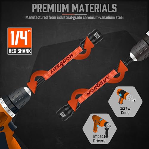 HORUSDY 18Pcs Nut Driver Set SAE and Metric, Impact Magnetic Nut Driver for impact drill, 6 Inch Extra Long Nut Drivers, Cr-V Steel 1/4" Hex Shank Quick Change, with Storage Case - Image 5