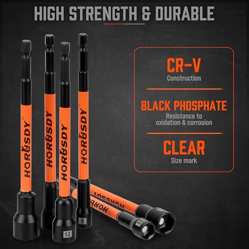 HORUSDY 18Pcs Nut Driver Set SAE and Metric, Impact Magnetic Nut Driver for impact drill, 6 Inch Extra Long Nut Drivers, Cr-V Steel 1/4" Hex Shank Quick Change, with Storage Case - Image 4