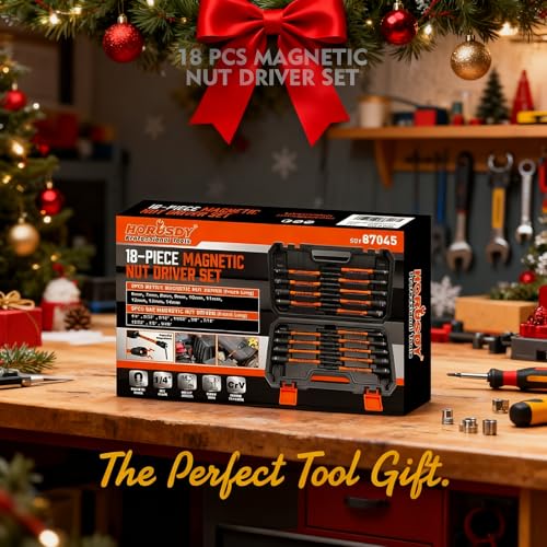 HORUSDY 18Pcs Nut Driver Set SAE and Metric, Impact Magnetic Nut Driver for impact drill, 6 Inch Extra Long Nut Drivers, Cr-V Steel 1/4" Hex Shank Quick Change, with Storage Case - Image 2