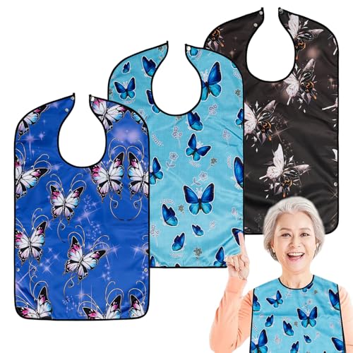 VOPHIA 3 Pack Adult Bibs for Women Washable Bib Reusable Waterproof Clothing Protector with Optional Crumb Catcher (Butterfly) - Image 1