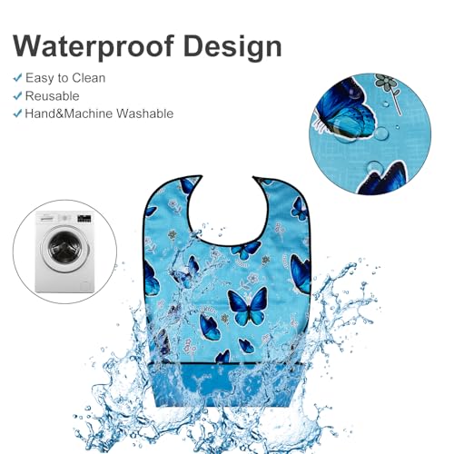VOPHIA 3 Pack Adult Bibs for Women Washable Bib Reusable Waterproof Clothing Protector with Optional Crumb Catcher (Butterfly) - Image 5