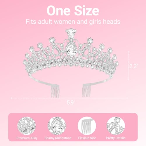 Papoopy Birthday Tiara and Crown with Sash, Birthday Tiara for Women Party (Silver) - Image 2