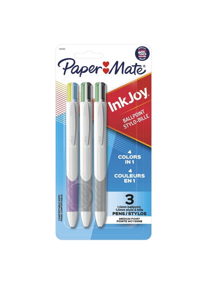 بيبر ميت أقلام حبر جاف قابلة للسحب من Paper Mate InkJoy Quatro، رأس متوسط، ألوان متنوعة، عبوة من 3 قطع  - Image 1