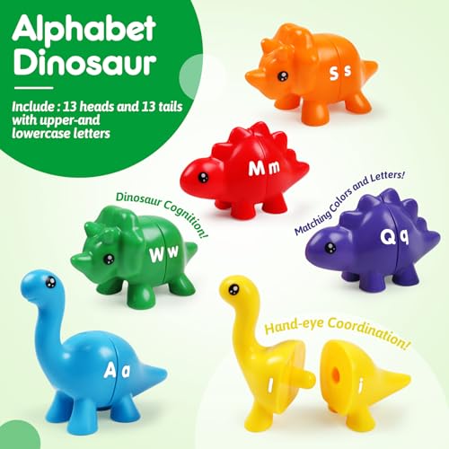 USATDD Matching Letters Dinosaur Toy DoubleSided ABC Letters Dinosaur Match Game Preschool Fine Motor Toy with Uppercase Lowercase Alphabet Educational Learning Toys for Toddlers Boys Girls - Image 5