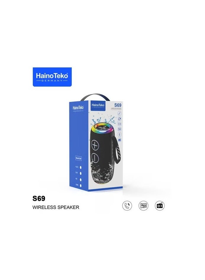 Haino Teko Haino Teko S69 Portable Bluetooth Speaker with LED Lights, High Bass, Loud Sound, Wireless Music Speaker with Mic, Rechargeable Mini Party Speaker, Hands-Free Calling, Bluetooth 5.0, TF Card, USB, AUX, FM Radio – Compact Travel Speaker for Android & iPhone  - Image 2