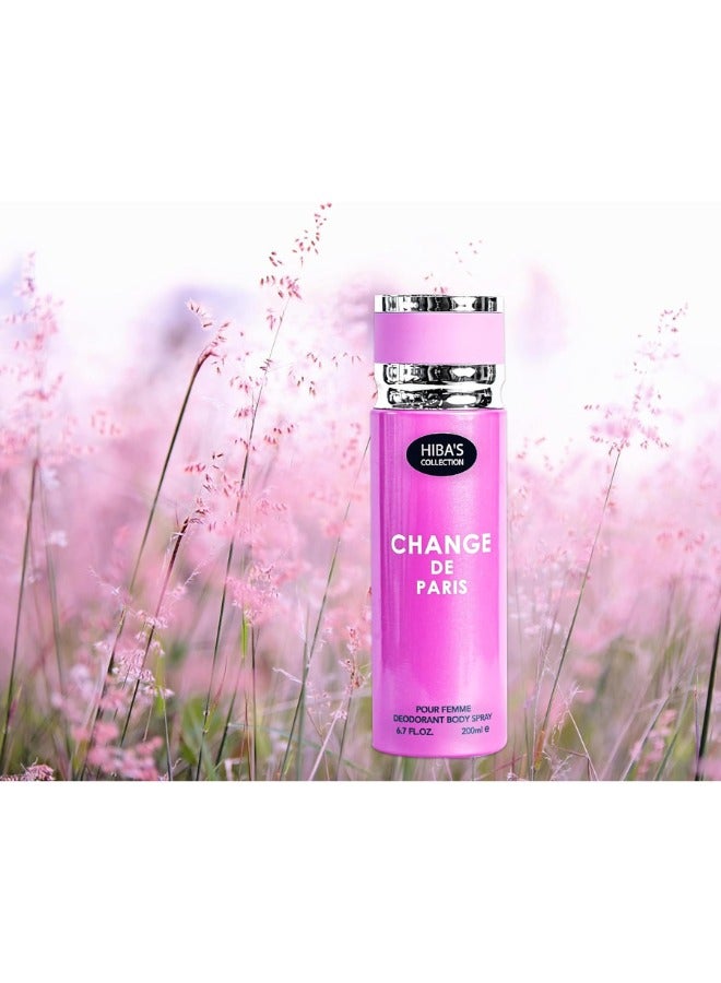 HIBA'S COLLECTION مجموعة هبة تغيير باريس - بخاخ مزيل العرق للجسم برائحة أنيقة مستوحاة من باريس للنساء، 6.7 أونصة سائلة / 200 مل - انتعاش طويل الأمد ورائحة مصقولة - Image 2