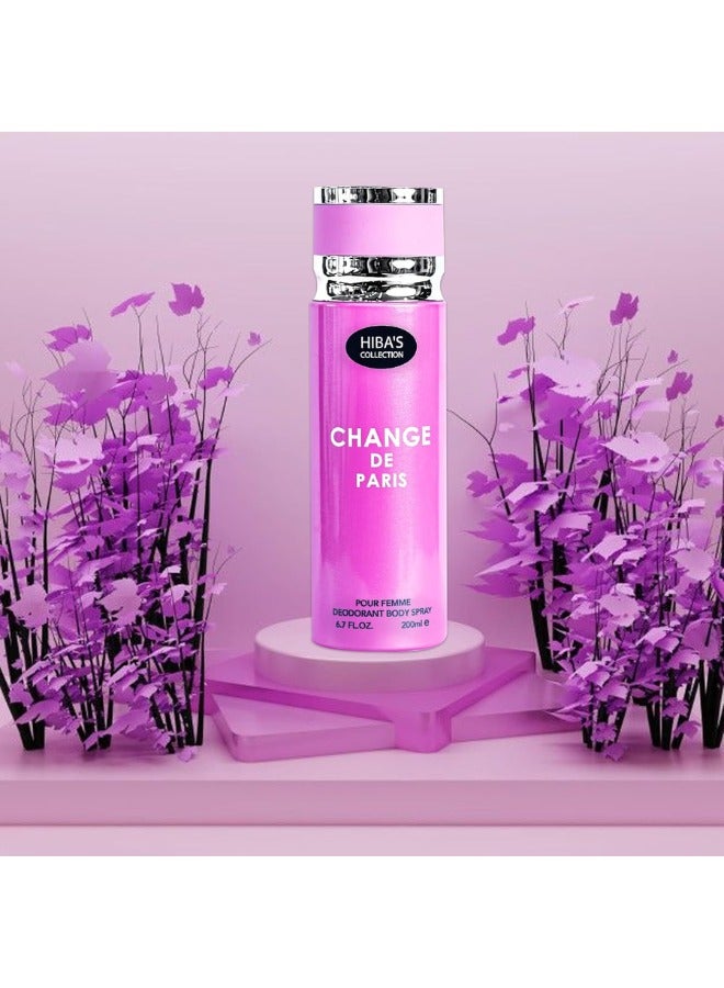 HIBA'S COLLECTION مجموعة هبة تغيير باريس - بخاخ مزيل العرق للجسم برائحة أنيقة مستوحاة من باريس للنساء، 6.7 أونصة سائلة / 200 مل - انتعاش طويل الأمد ورائحة مصقولة - Image 4
