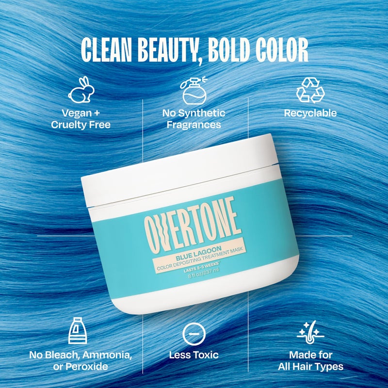 Overtone Semi Permanent Hair Color Conditioner, Blue Lagoon, 8 oz, Nourishing, Damage-Free, Color Depositing Mask for All Hair Types with Shea Butter & Coconut Oil, Vegan & Cruelty-Free - Image 4