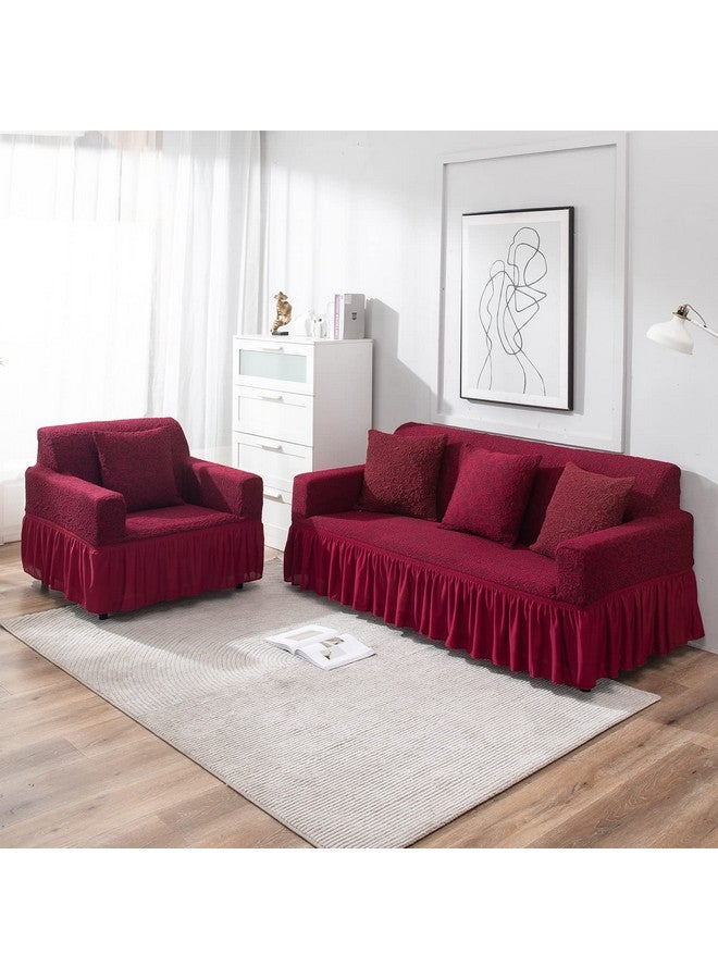 Hokipo Elastic Stretchable Sofa Frill Cover For 1 Seater (Ar-4646-J1) - Red - Image 4
