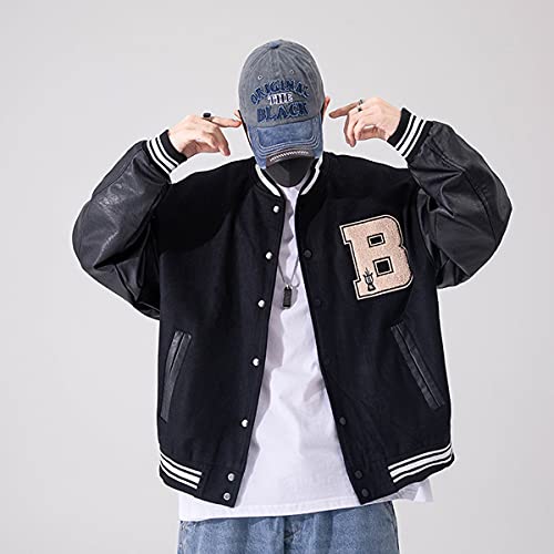 Moshtashio Mens Varsity College Jacket Baseball Bomber Jacket Vintage Sweatshirt Casual Unisex Streetwear Coats with Patch (Black, Medium) - Image 3