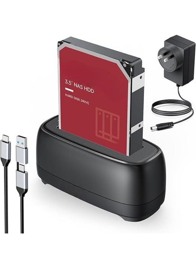 3.5 Inch Hard Drive Enclosure USB 3.2 Gen 1 to SATA Docking Station for 2.5"/3.5" HDD SSD Up to 18TB with 12V Power Supply, Tool-Free, UASP Supported - Image 1