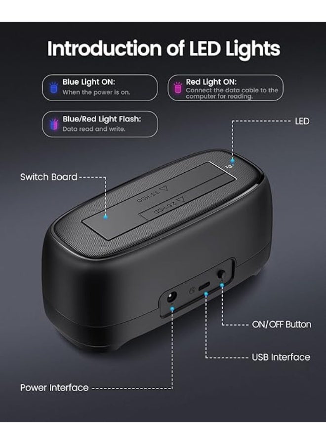 3.5 Inch Hard Drive Enclosure USB 3.2 Gen 1 to SATA Docking Station for 2.5"/3.5" HDD SSD Up to 18TB with 12V Power Supply, Tool-Free, UASP Supported - Image 2