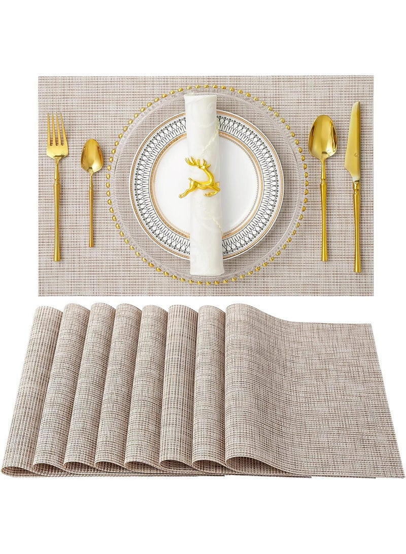 HOMESTAR Placemats Set of 8 Heat Resistant Non-Slip Place mats for Dining Table, Washable Durable PVC Vinyl Woven Table Mats Beige - Image 1