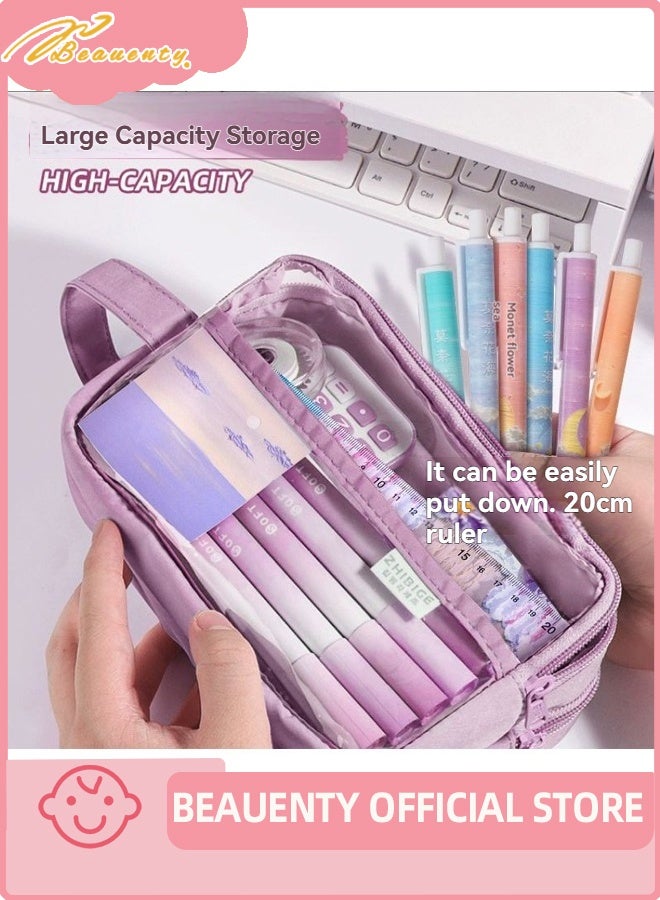 بيوينتي مجموعة هدية لوازم مدرسية لطيفة ، قضية قلم رصاص كبيرة السعة كيس قلم رصاص مع ملاحظات لاصقة مطبوعة لطيفة ، شارة كرتون ، ملصقات ، أقلام للطلاب - Image 2