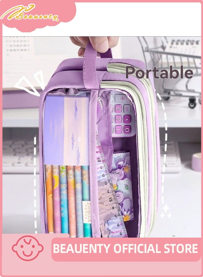 بيوينتي مجموعة هدية لوازم مدرسية لطيفة ، قضية قلم رصاص كبيرة السعة كيس قلم رصاص مع ملاحظات لاصقة مطبوعة لطيفة ، شارة كرتون ، ملصقات ، أقلام للطلاب - Image 4