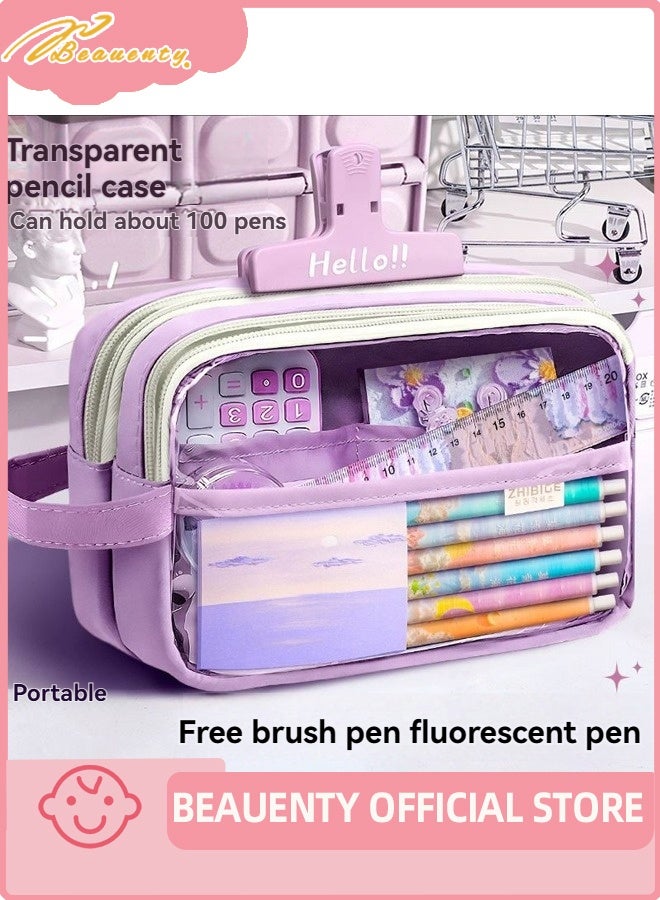 بيوينتي مجموعة هدية لوازم مدرسية لطيفة ، قضية قلم رصاص كبيرة السعة كيس قلم رصاص مع ملاحظات لاصقة مطبوعة لطيفة ، شارة كرتون ، ملصقات ، أقلام للطلاب - Image 5