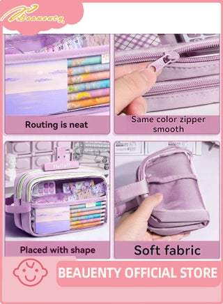 Cute School Supplies Gift Set, Pencil Case Large Capacity Pencil Pouch with Cute Printed Sticky Notes, Cartoon Badge, Stickers, Pens for Students - view 3