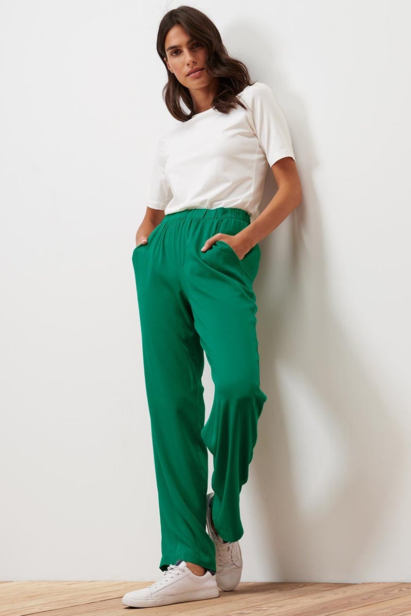 Tchibo Women Regular Fit Plain Palazzo Pants, Green - Image 1