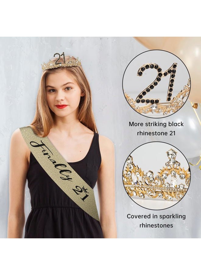 Uiorgui 21st Birthday Crown and Sash for Women, 21 Tiara, Black Gold 21st Birthday Decorations for Her 21 Year Old Gifts Party Favors for Girls - Image 3