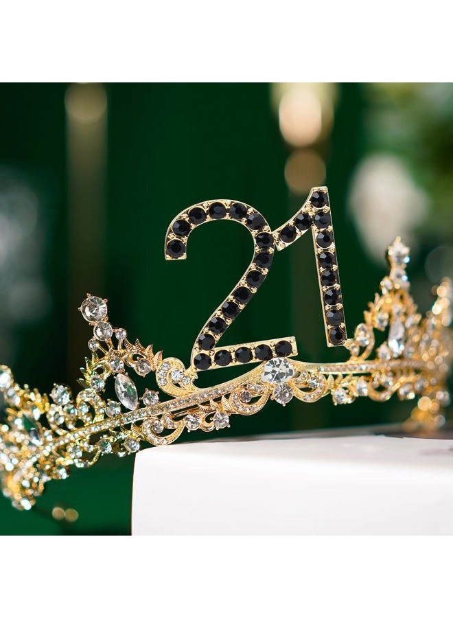 Uiorgui 21st Birthday Crown and Sash for Women, 21 Tiara, Black Gold 21st Birthday Decorations for Her 21 Year Old Gifts Party Favors for Girls - Image 4