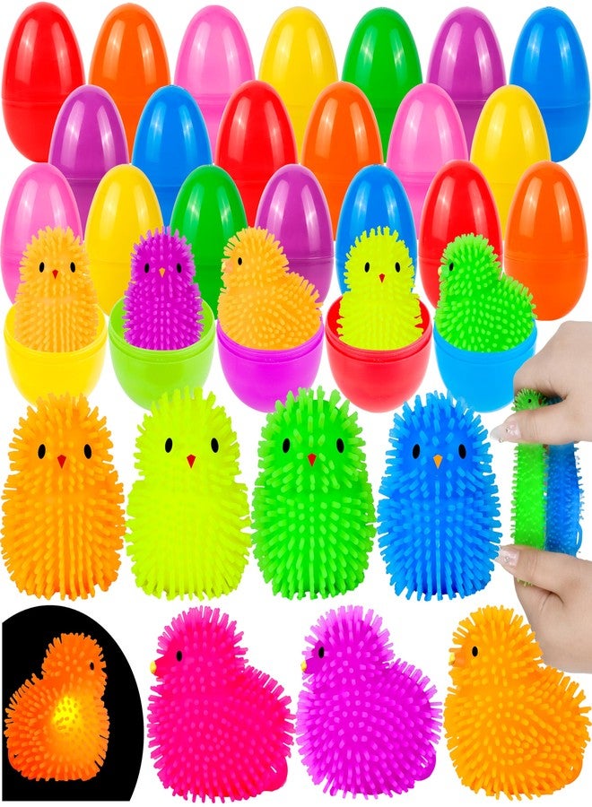 Seifar 24 Pack Easter Eggs Prefilled Egg Set, Plastic Eggs Filled with Flashing Chick Puffer Balls, Easter Hunt Basket Stuffers with Stress Relief Fidget Toys Squeeze Ball for Egg Hunt Party Favor - Image 1
