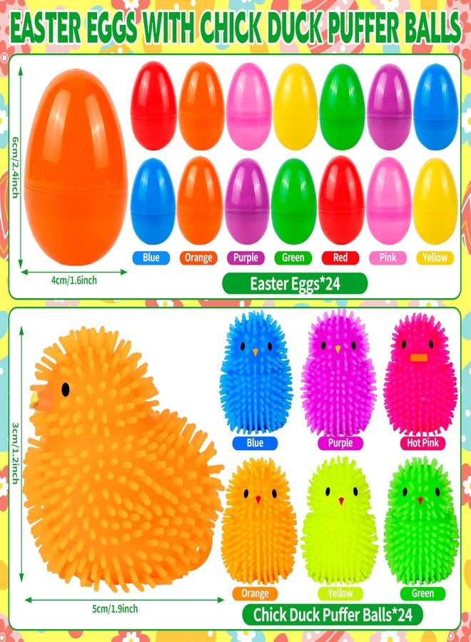 Seifar 24 Pack Easter Eggs Prefilled Egg Set, Plastic Eggs Filled with Flashing Chick Puffer Balls, Easter Hunt Basket Stuffers with Stress Relief Fidget Toys Squeeze Ball for Egg Hunt Party Favor - Image 2