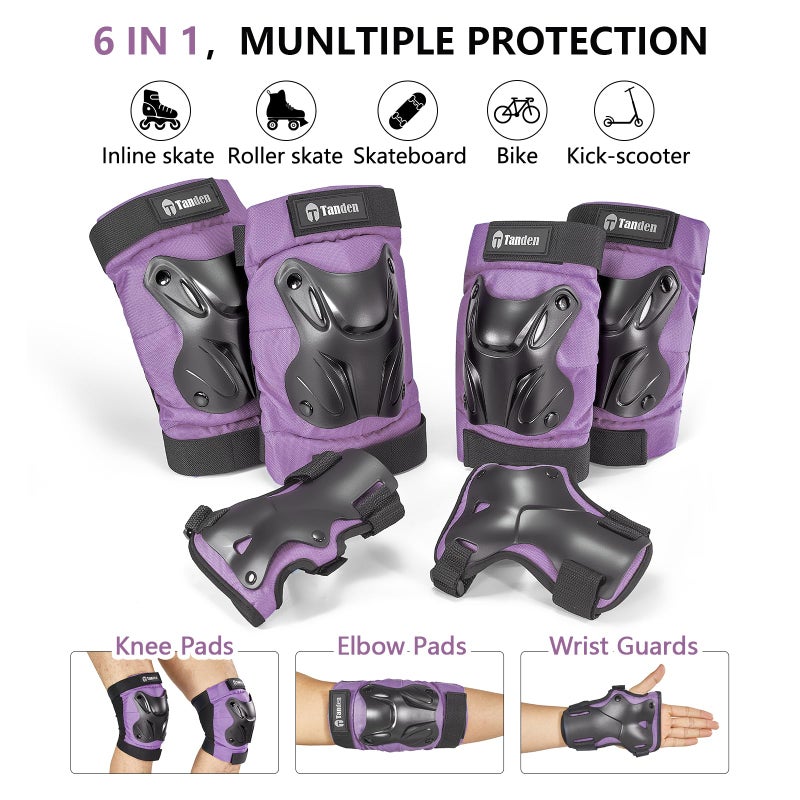 Tanden Skating Protective Gear Adult Knee and Elbow Pads Wrist Guards for Roller Skating Skateboarding, Skate Pads Adult Knee Pads for Men Women Purple - Image 2