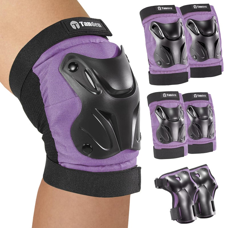 Tanden Skating Protective Gear Adult Knee and Elbow Pads Wrist Guards for Roller Skating Skateboarding, Skate Pads Adult Knee Pads for Men Women Purple - Image 1