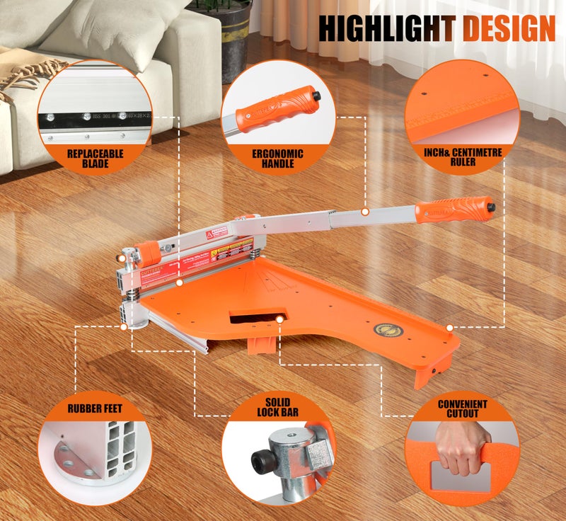 CUTTEREX 13" Pro.Floor Cutter-No Dust,No Noise,No Electricity. Multi-Angle Cuts for Laminate,Vinyl,Wood & More,Pro. ALU Long Leverage Handle,Longlife HSS Blade,Safe & Easy to Use! Orange & Wheeled - Image 3