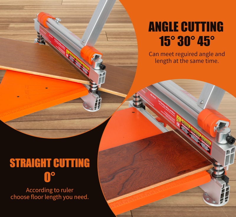 CUTTEREX 13" Pro.Floor Cutter-No Dust,No Noise,No Electricity. Multi-Angle Cuts for Laminate,Vinyl,Wood & More,Pro. ALU Long Leverage Handle,Longlife HSS Blade,Safe & Easy to Use! Orange & Wheeled - Image 2