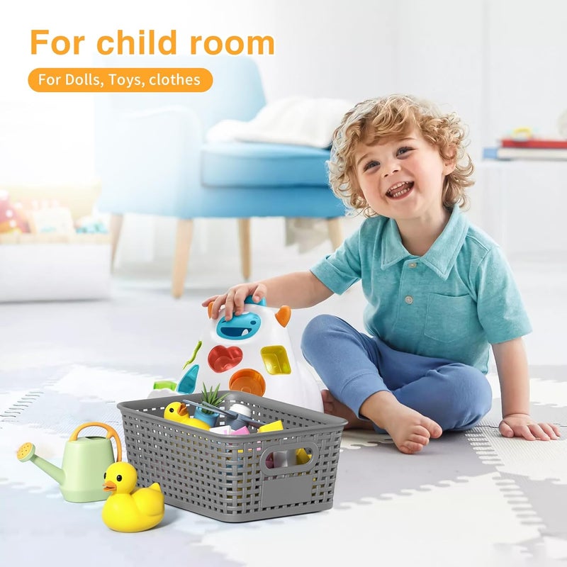 Wrrlors Gray Plastic Storage Baskets - Pack of 8 with Labels Stackable Durable Storage Bins, Storage Containers for Organizing Desks, Closets, Playrooms, Classrooms, Offices - Image 3