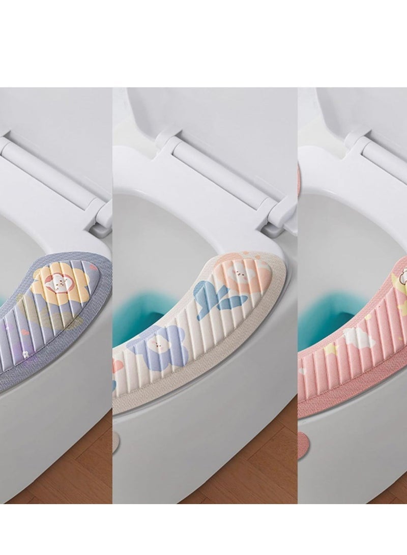 Captaintech Seat Cushion, Cartoon Cute Portable and Washable Reusable and Durable Toilet Seat Cover, Four Seasons Universal Toilet Seat Toilet Sticker with Self Adhesive Tape for Bathroom, 4 Pairs - Image 5