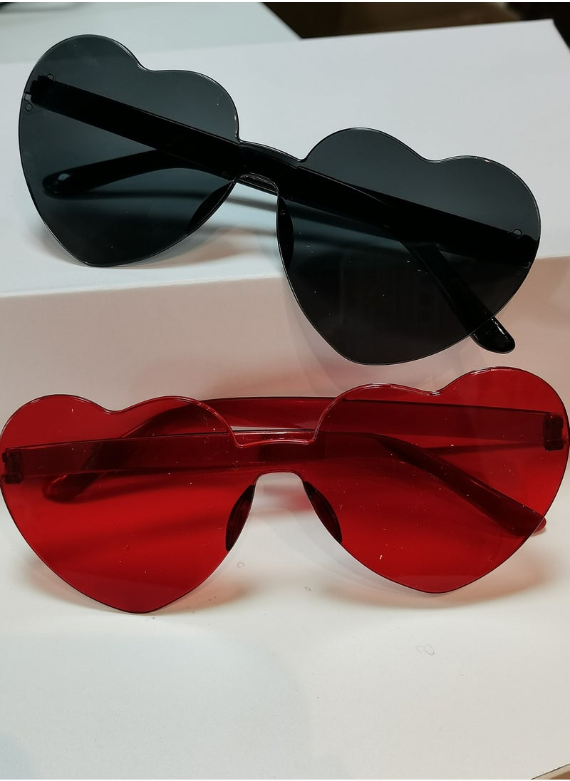 Laravel 2 Packs - Heart Shaped Sunglasses Love Rimless, Candy Color Retro Clear Lens Sunglasses Eyewear for Fancy Dress Accessory Party Cosplay Love Gift Valentines Day Valentines Gift - 1 Pack of Black and 1 Pack of Red  - Image 1