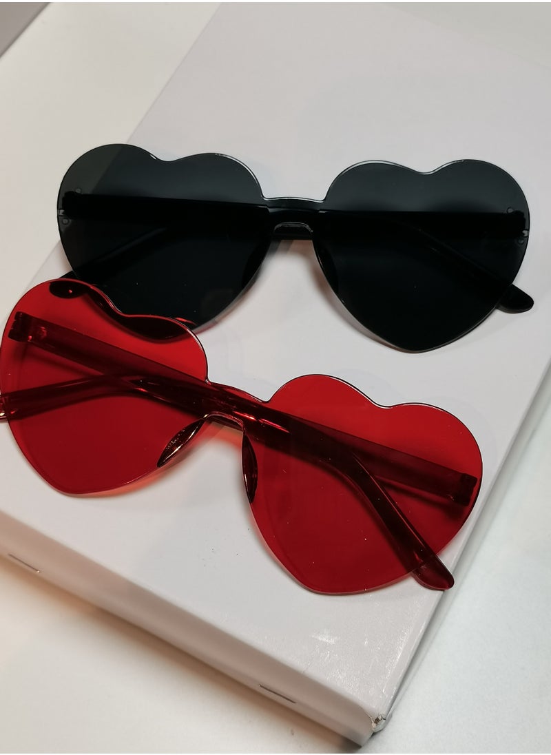 Laravel 2 Packs - Heart Shaped Sunglasses Love Rimless, Candy Color Retro Clear Lens Sunglasses Eyewear for Fancy Dress Accessory Party Cosplay Love Gift Valentines Day Valentines Gift - 1 Pack of Black and 1 Pack of Red  - Image 2