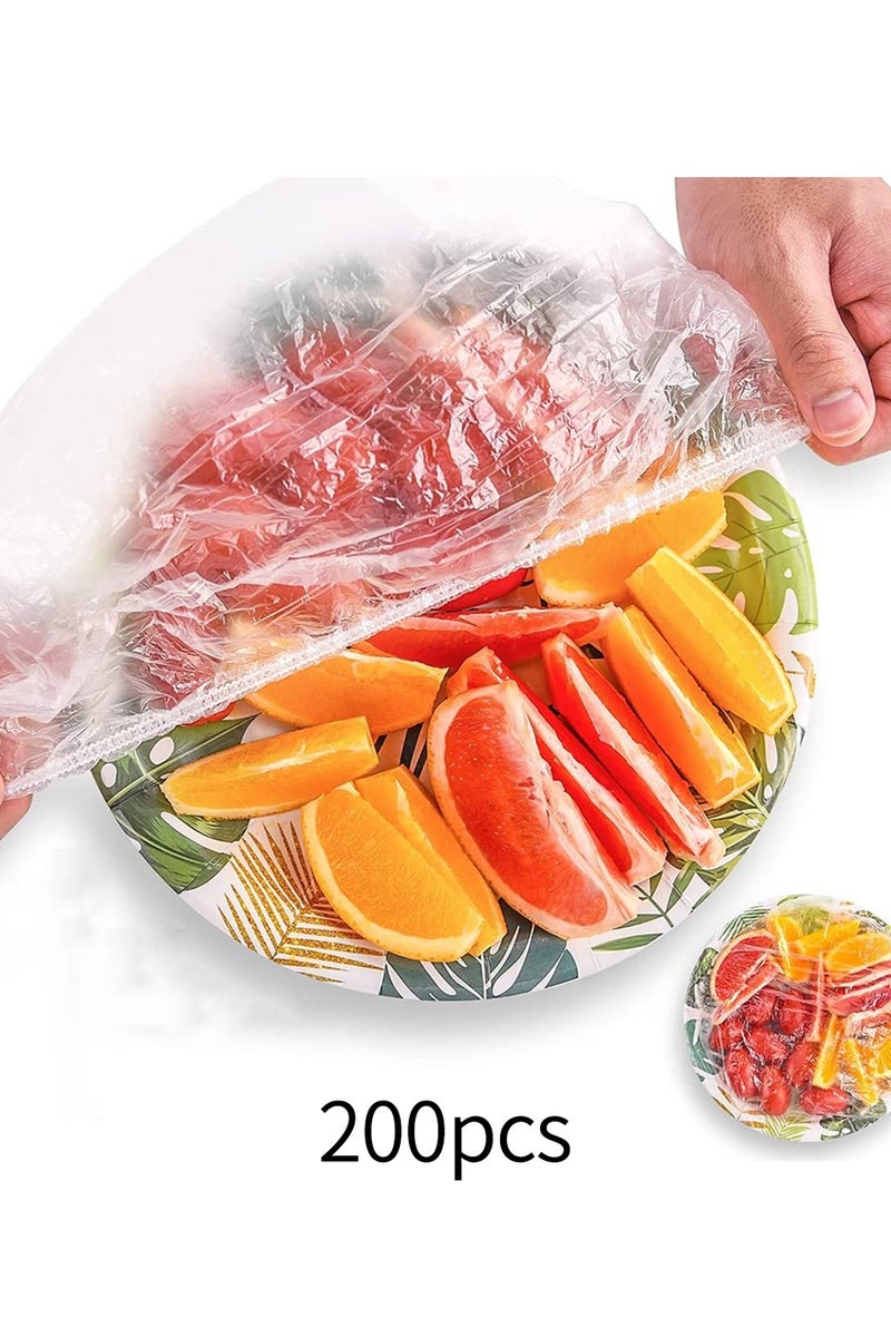 YOONISPRO Reusable Elastic Food Storage Covers, 200PCS, Transparent, Adjustable, Elastic Closure, Polyethylene (PE) Construction, Multi-Size Fit Kitchen Wrap Seal Caps - Image 1