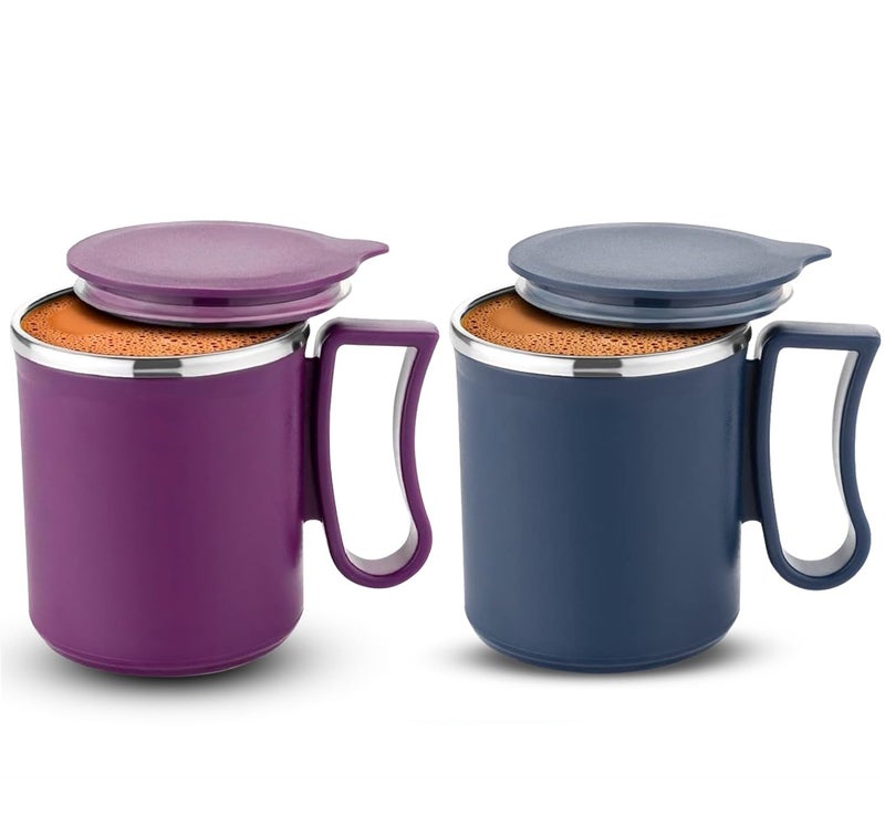 PANCA Coffee Mug with Lid Insulated Stainless Steel for Tea Milk Mug Inner Stylist Double Wall Cup for Home Office Restaurant Use Gift Pack of 2 - Image 1